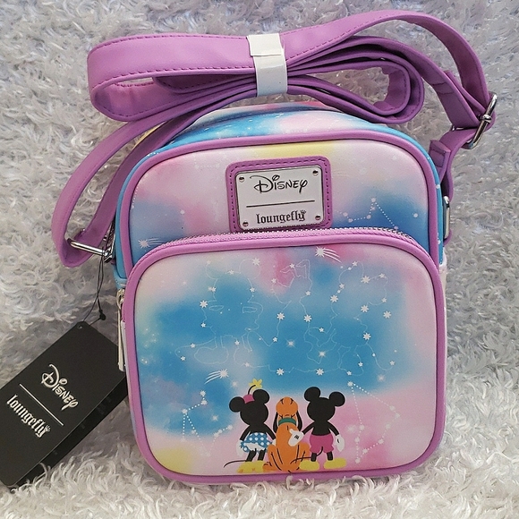 NWT Loungefly Mickey, Minnie and Pluto constellation camera crossbody bag - Picture 3 of 12